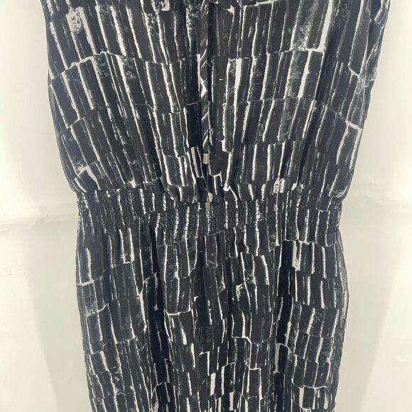DKNY DKNYC A Line Dress Silk Printed Short Sleeve Key Hole Neck Black Small - Picture 7 of 15